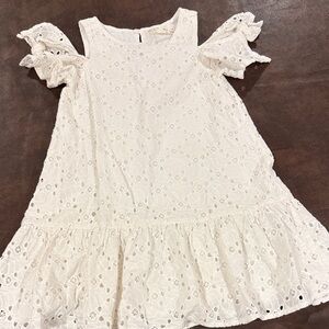 Zara size 7. White eyelet dress with cold shoulders sleeves